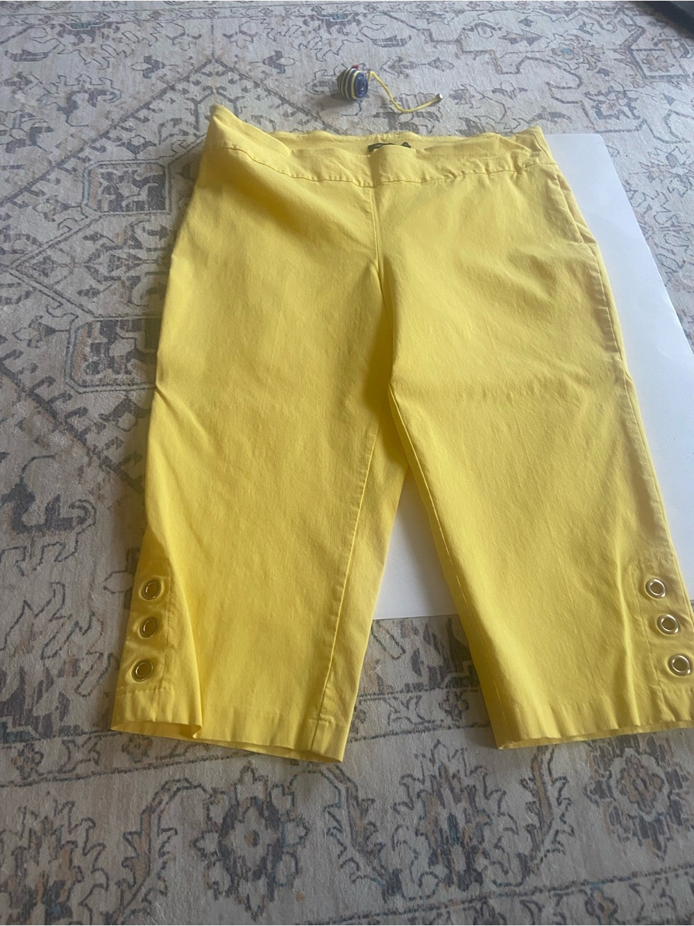 Zac & Rachel Bright Yellow Capri’s with Button Accent on lower leg